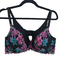 Torrid Lightly Lined Perfect T Shirt Floral Black Teal Pink Bra  44C